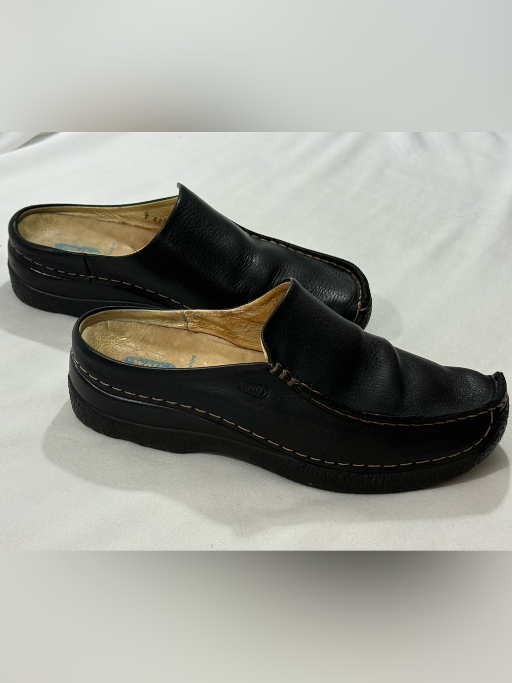 Wolky Roll Slide Black Leather Comfort Clogs Mules EU 41 US 10 Walking